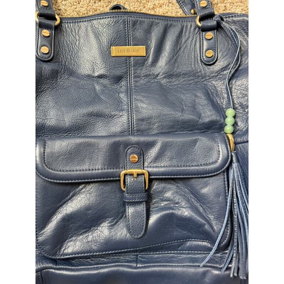 Lily Jade 100% Genuine Leather Blue Convertible Diaper Bag Backpack Meggan - Picture 4 of 16